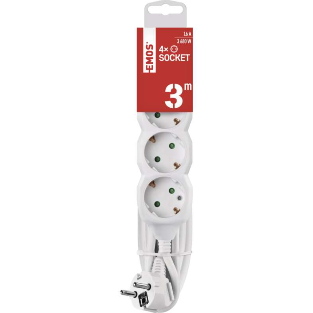 Удлинитель EMOS 4 розетки 3м 16А 3x1.5мм2 White (P0423R) Тип удлинитель