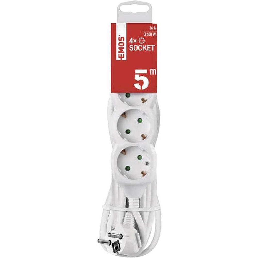 Подовжувач EMOS 4 розетки 5м 16А 3x1.5мм2 White (P0425R) Тип подовжувач