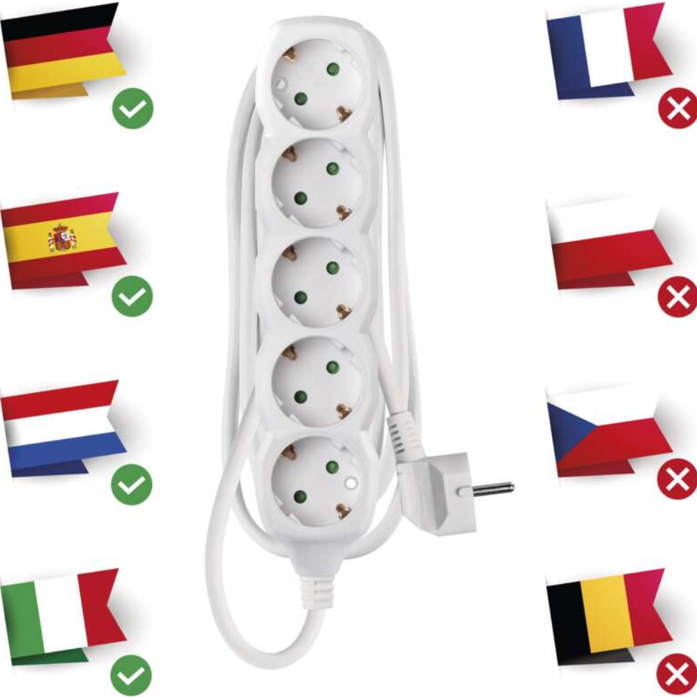 Подовжувач Emos 5 розеток 5м 16А 3х1.5мм2 White (P0525R) Тип розеток євророзетка із заземленням (Тип F)