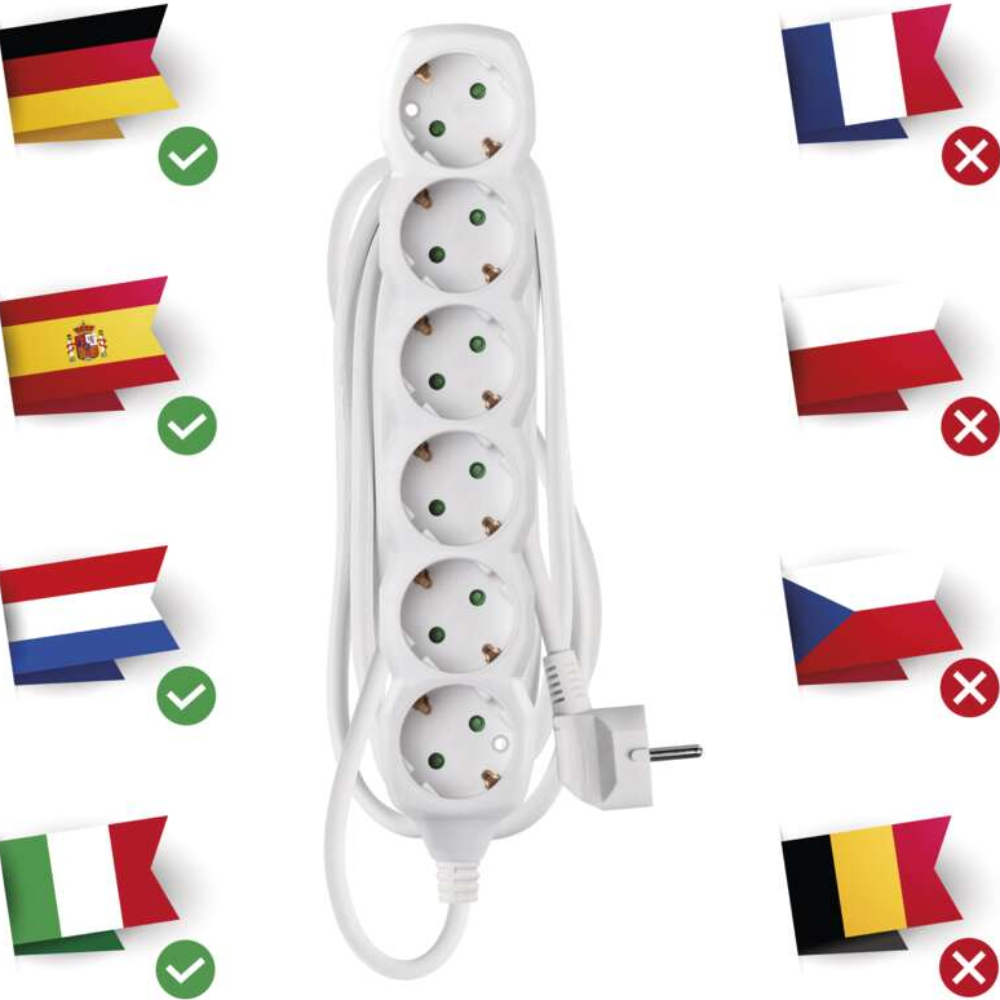 Удлинитель EMOS 6 розеток 3м 16А 3x1.5мм2 White (P0623R) Тип розеток евророзетка с заземлением (Тип F)