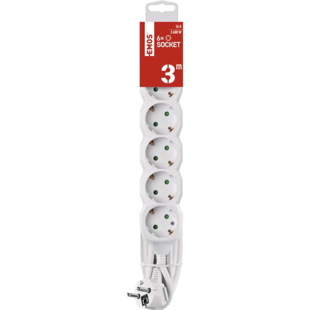 Удлинитель EMOS 6 розеток 3м 16А 3x1.5мм2 White (P0623R) Тип удлинитель