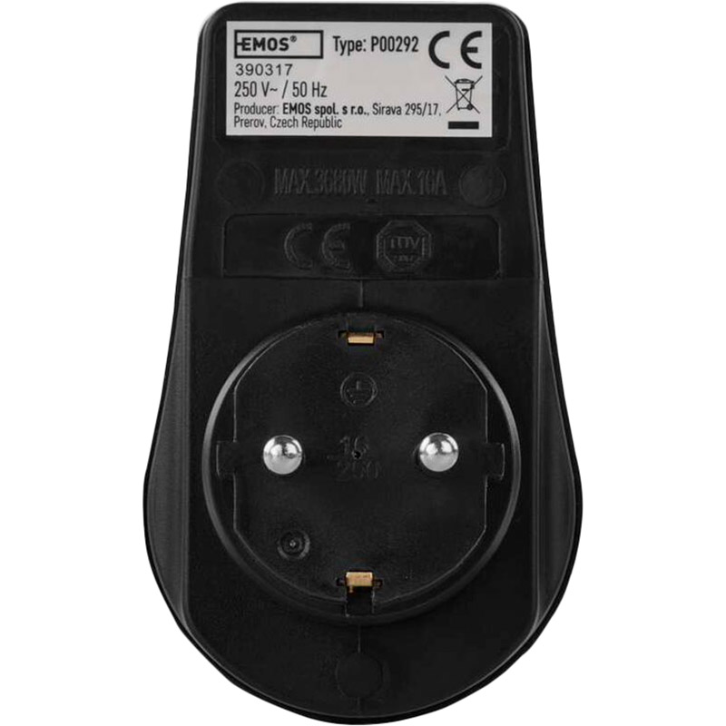 Переходник EMOS 1 розетка 16А Black (P00292) Тип розеток евророзетка с заземлением (Тип F)