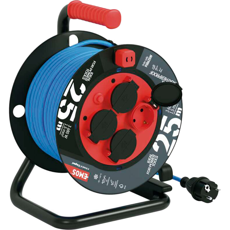 Удлинитель Emos P08625W 4 розетки 25м 16А 1.5мм2 Blue (P08625W) Тип розеток евророзетка с заземлением (Тип F)
