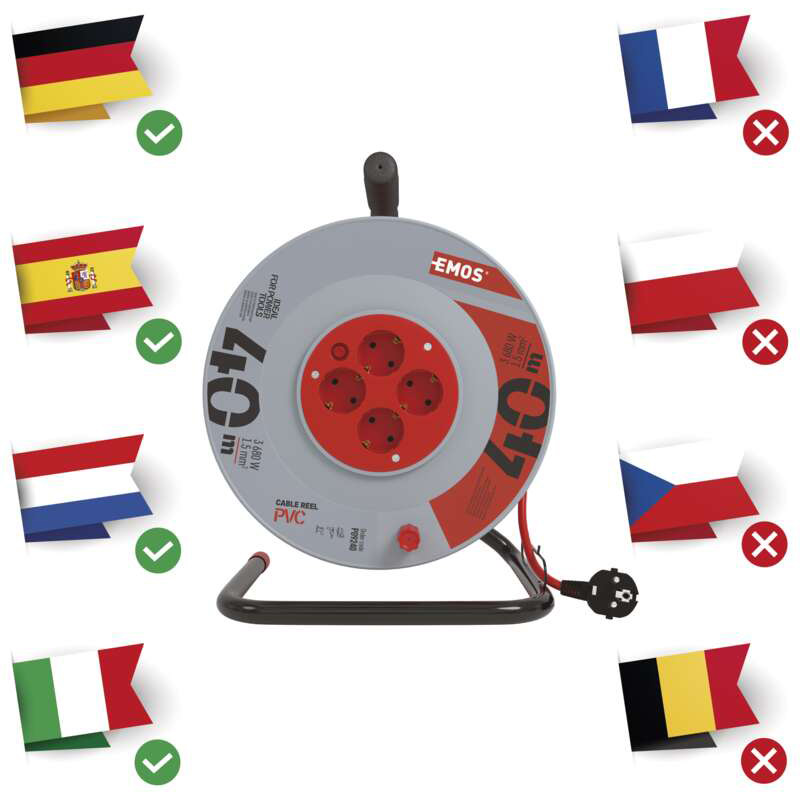 Фото Подовжувач EMOS 4 розетки 40м 16А 3x1, 5мм2 Red (P09240)