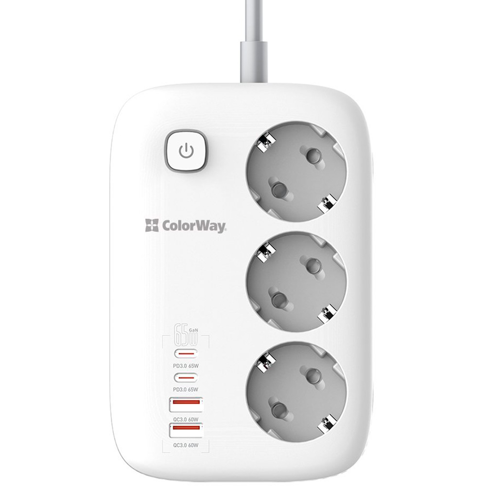 Сетевой фильтр COLORWAY GaN3 Pro PD 3 розетки + 4xUSB 2м 16А White (CW-CHE34PDW) Сетевой фильтр COLORWAY GaN3 Pro PD 3 розетки + 4xUSB 2м 16А White (CW-CHE34PDW)