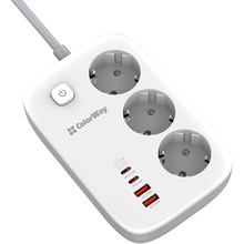 Сетевой фильтр COLORWAY GaN3 Pro PD 3 розетки + 4xUSB 2м 16А White (CW-CHE34PDW)