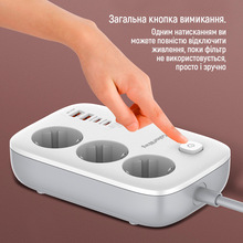 Сетевой фильтр COLORWAY GaN3 Pro PD 3 розетки + 4xUSB 2м 16А White (CW-CHE34PDW)