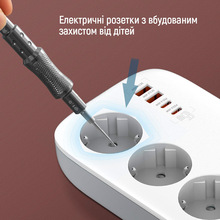 Сетевой фильтр COLORWAY GaN3 Pro PD 3 розетки + 4xUSB 2м 16А White (CW-CHE34PDW)