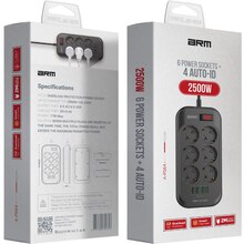Мережевий фільтр ARMORSTANDART A-PS64 6 розеток + 4xUSB 2м 10А 3x0.75мм2 Black (ARM70435)
