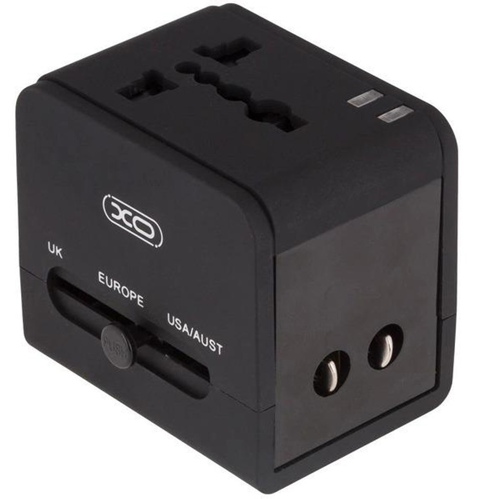 Зовнішній вигляд Перехідник XO Adapter EU-US-UK 1 розетка 2,4 Black (XO-WL-01-BK)