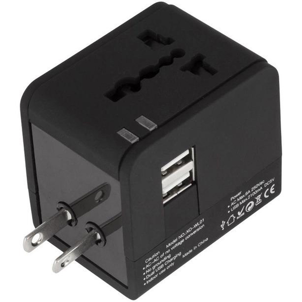 Перехідник XO Adapter EU-US-UK 1 розетка 2,4 Black (XO-WL-01-BK) Тип вилки євровилка із заземленням (Тип F)