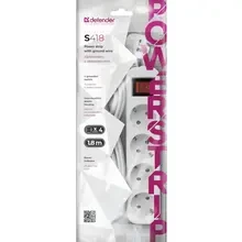 Удлинитель DEFENDER S418 4 розетки 1.8м 10А 3x1.0мм2 White (992370)