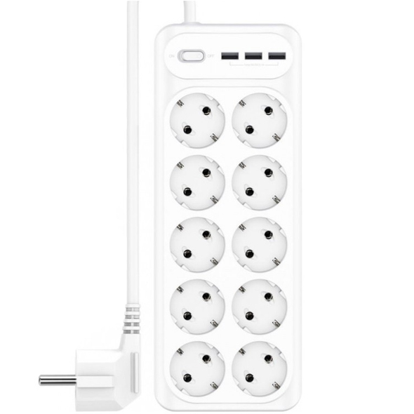 Мережевий фільтр XO 10 розеток + 3xUSB 2м 16A White (WL07)