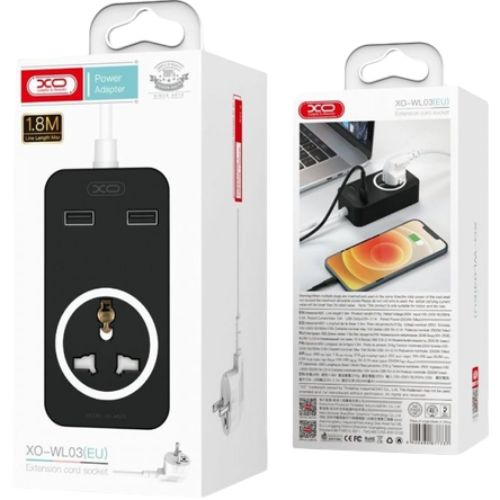 Удлинитель XO 1 розетка + 2xUSB 1.8м 10A Black (WL03) Тип розеток евророзетка без заземления (Тип C)