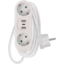 Подовжувач EMOS 2 розетки + 3xUSB 1.5м 16A 3x1.5мм2 White (P0221U)