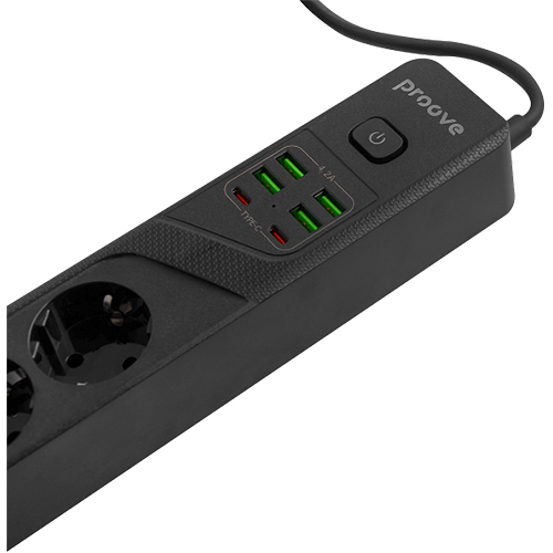 Сетевой фильтр PROOVE Power Socket P-04 4 розетки + 4 USB + 2 Type-C 2м 10A Black (39684black) Тип розеток евророзетка с заземлением (Тип F)