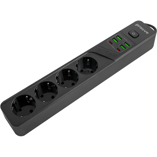 Мережевий фільтр PROOVE Power Socket P-04 4 розетки + 4 USB + 2 Type-C 2м 10A Black (39684black) Тип мережевий фільтр