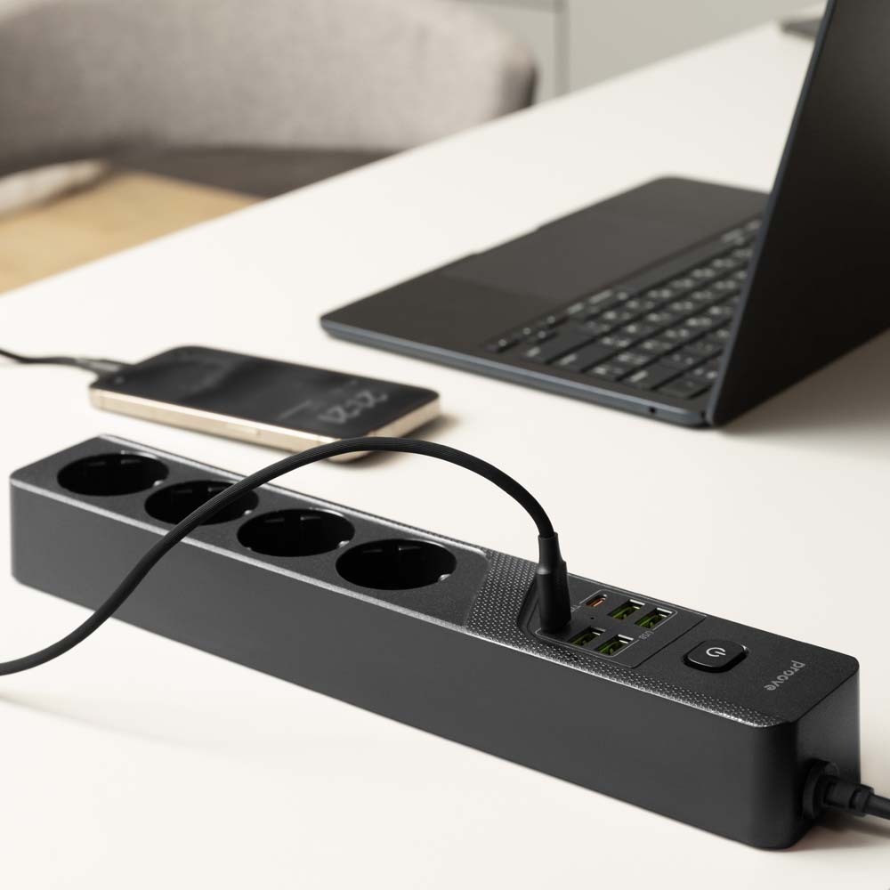 Сетевой фильтр PROOVE Power Socket P-04 4 розетки + 4 USB + 2 Type-C 2м 10A Black (39684black) Максимальная сила тока 10