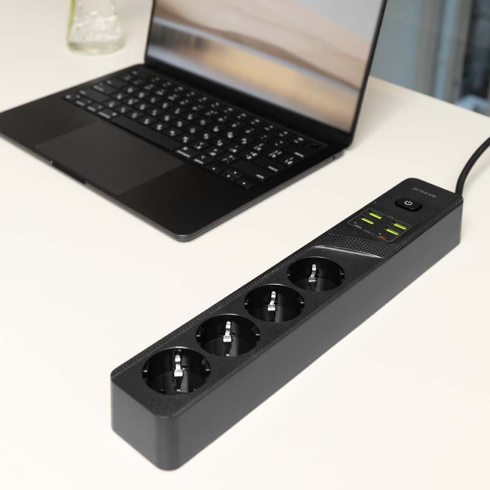 Сетевой фильтр PROOVE Power Socket P-04 4 розетки + 4 USB + 2 Type-C 2м 10A Black (39684black) Тип вилки евровилка без заземления (Тип C)