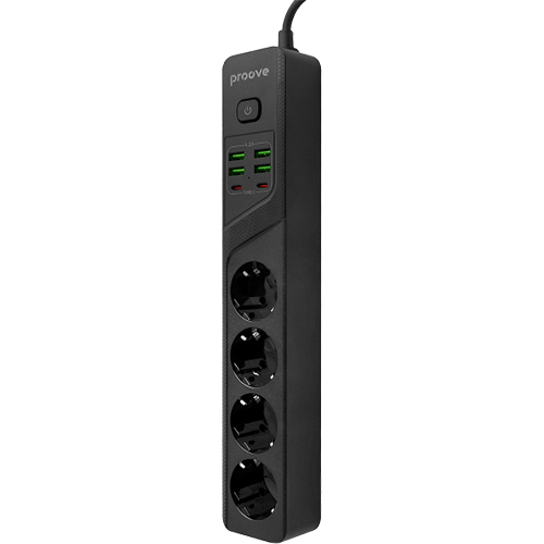 Мережевий фільтр PROOVE Power Socket P-04 4 розетки + 4 USB + 2 Type-C 2м 10A Black (39684black) Тип вилки євровилка без заземлення (Тип C)