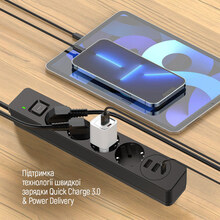 Мережевий фільтр COLORWAY 4 розетки + 3xUSB 2м 10A 3x0.75мм2 Black (CW-CHE432PDB)
