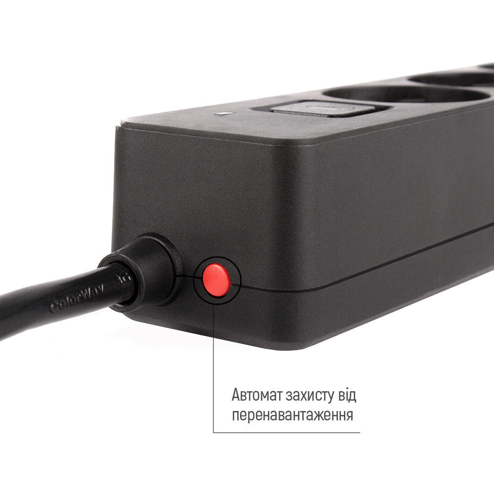 Покупка Мережевий фільтр COLORWAY 4 розетки + 3xUSB 2м 10A 3x0.75мм2 Black (CW-CHE432PDB)