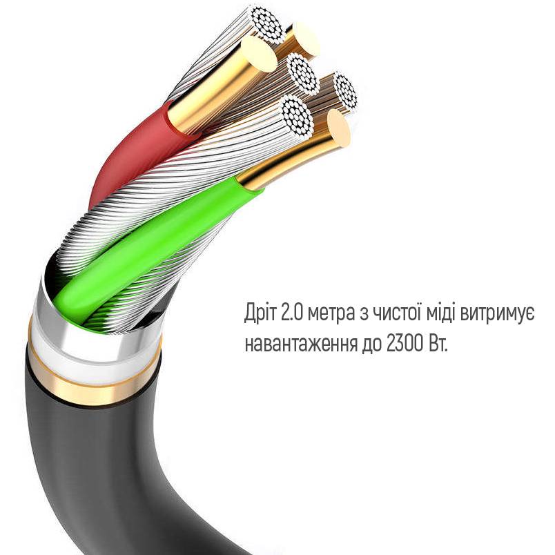 Мережевий фільтр COLORWAY 4 розетки + 3xUSB 2м 10A 3x0.75мм2 Black (CW-CHE432PDB) Тип вилки євровилка із заземленням (Тип F)