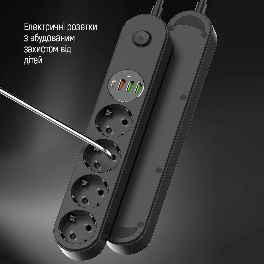 Сетевой фильтр COLORWAY 4 розетки + 4xUSB 2м 10A Black (CW-CHE44PDB) Максимальная сила тока 10