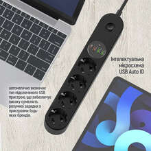 Сетевой фильтр COLORWAY 4 розетки + 4xUSB 2м 10A Black (CW-CHE44PDB)