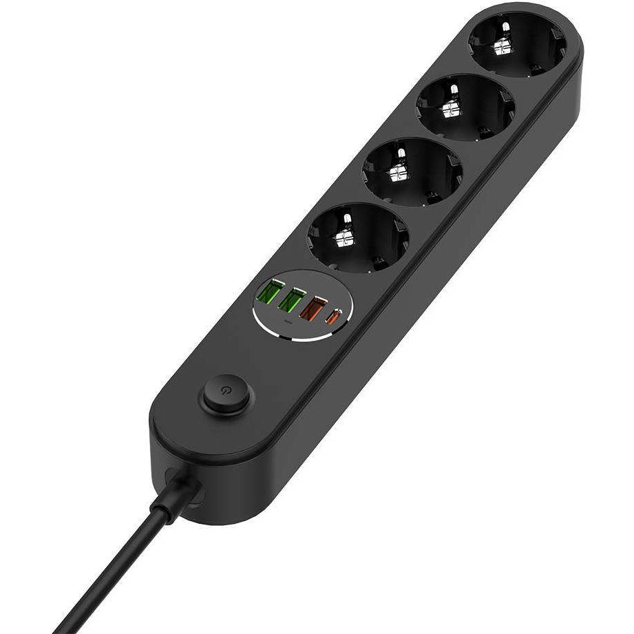 Сетевой фильтр COLORWAY 4 розетки + 4xUSB 2м 10A Black (CW-CHE44PDB) Тип сетевой фильтр