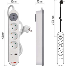 Подовжувач EMOS 3 розетки + 2xUSB 2м 16A 3x1.5мм2 White (P1322PD)