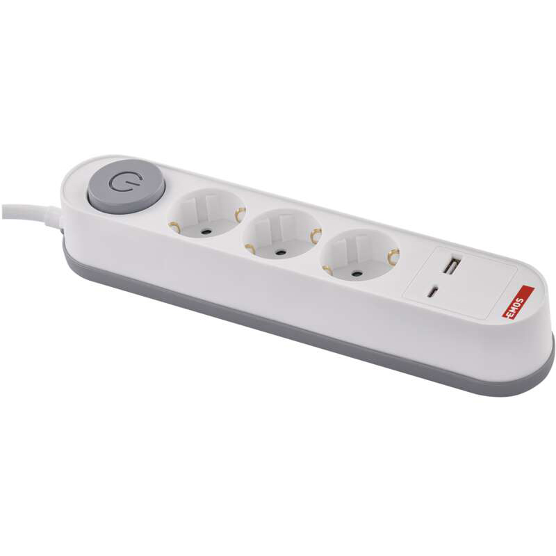 Подовжувач EMOS 3 розетки + 2xUSB 2м 16A 3x1.5мм2 White (P1322PD) Тип вилки євровилка із заземленням (Тип F)