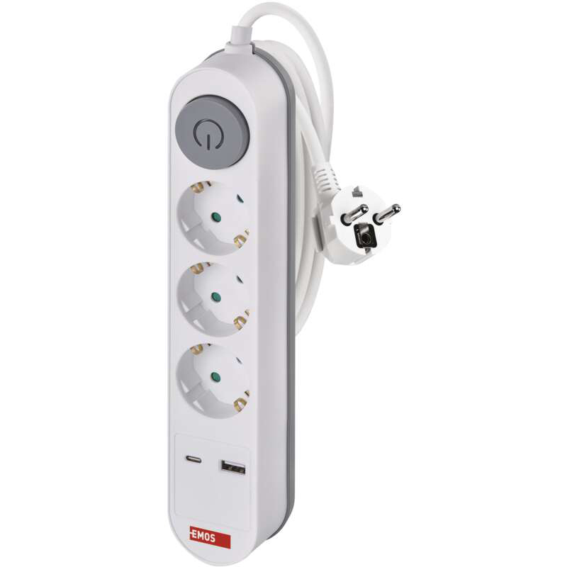 Удлинитель EMOS 3 розетки+2хUSB 2м 16A 3x1.5мм2 White (P1322PD) Тип удлинитель