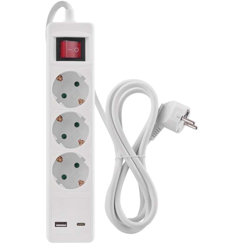 Подовжувач EMOS 3 розетки + 2хUSB 2м 16A 3×1.5мм2 White (P1322CU)