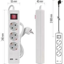 Удлинитель EMOS 3 розетки + 2xUSB 2м 16A 3x1.5мм2 White (P1322CU)