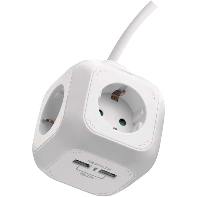 Удлинитель EMOS 4 розетки + 2xUSB 1.9м 16A 3×1.5мм2 White (P04219GU) Тип удлинитель