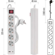 Удлинитель EMOS 5 розеток + 2xUSB 3м 16A 3x1.5мм2 White (P1523CU)