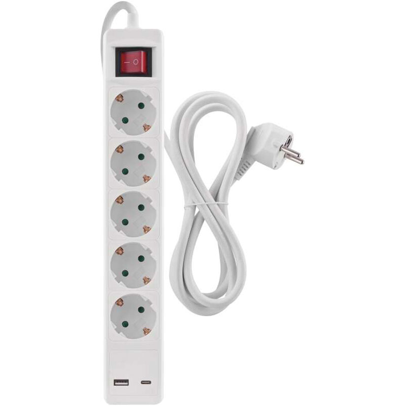 Удлинитель EMOS 5 розеток + 2xUSB 3м 16A 3x1.5мм2 White (P1523CU)