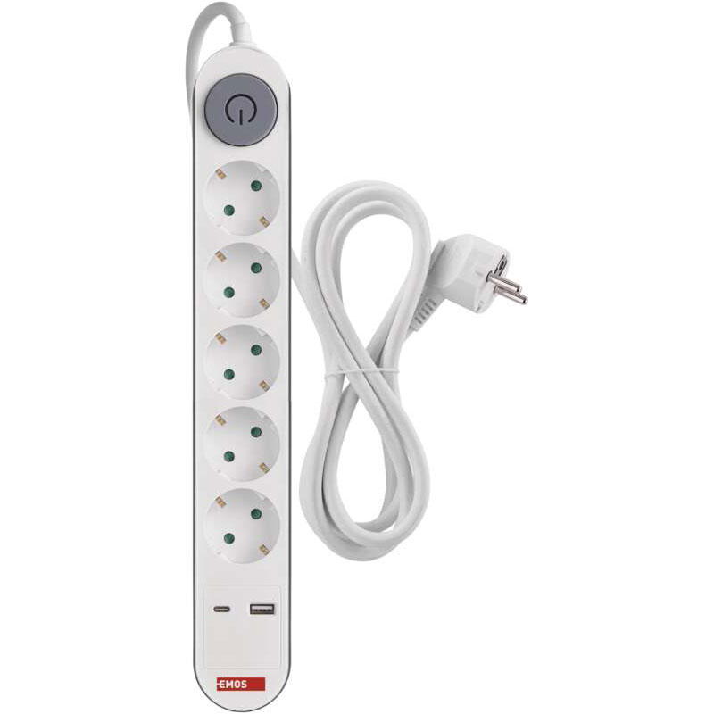 Подовжувач EMOS 5 розеток + 2xUSB 3м 16A 3x1.5мм2 White (P1523PD)