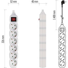 Подовжувач EMOS 6 розеток 1.4м 16A 3x1мм2 White (P1621)