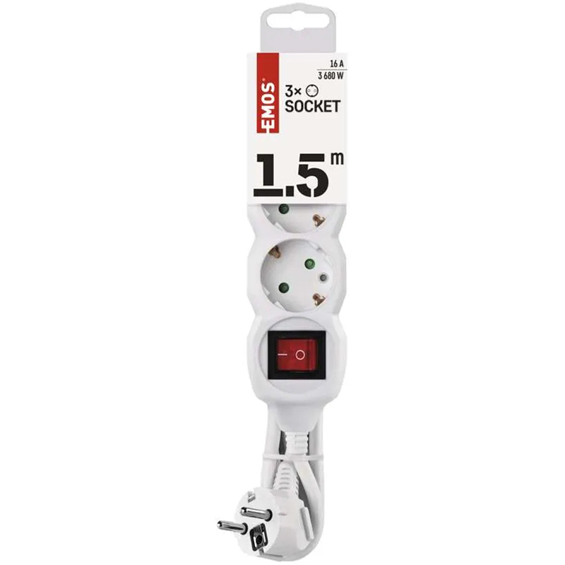 Удлинитель EMOS 3 розетки 1.5м 16A 3×1мм2 White (P1321) Тип удлинитель
