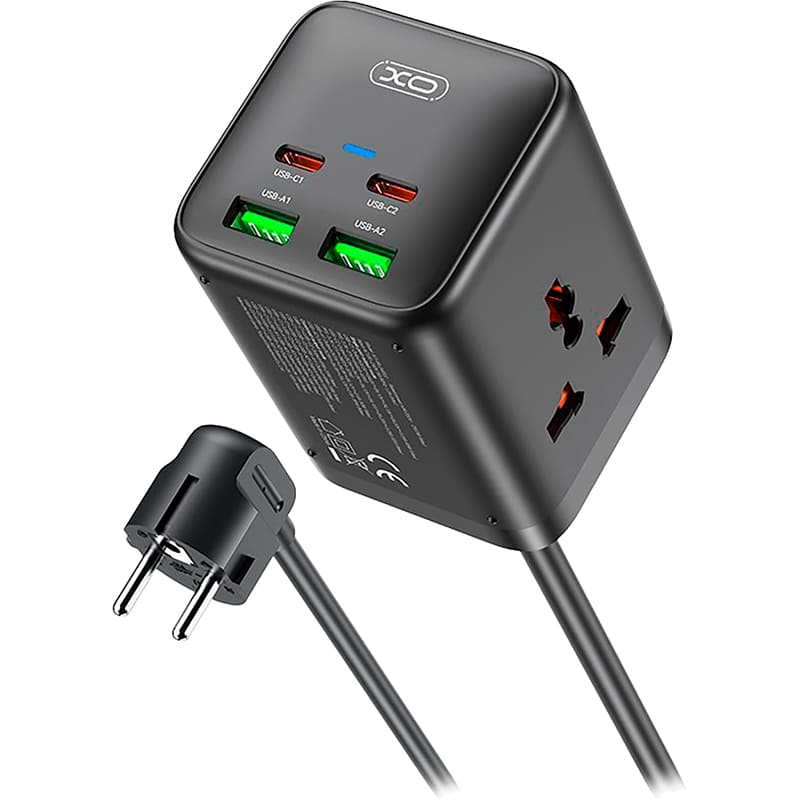 Фільтр мережі XO WL24 2 розетки + 4xUSB 1.5м 10А Black (WL24.black) Тип розеток роз'єм A