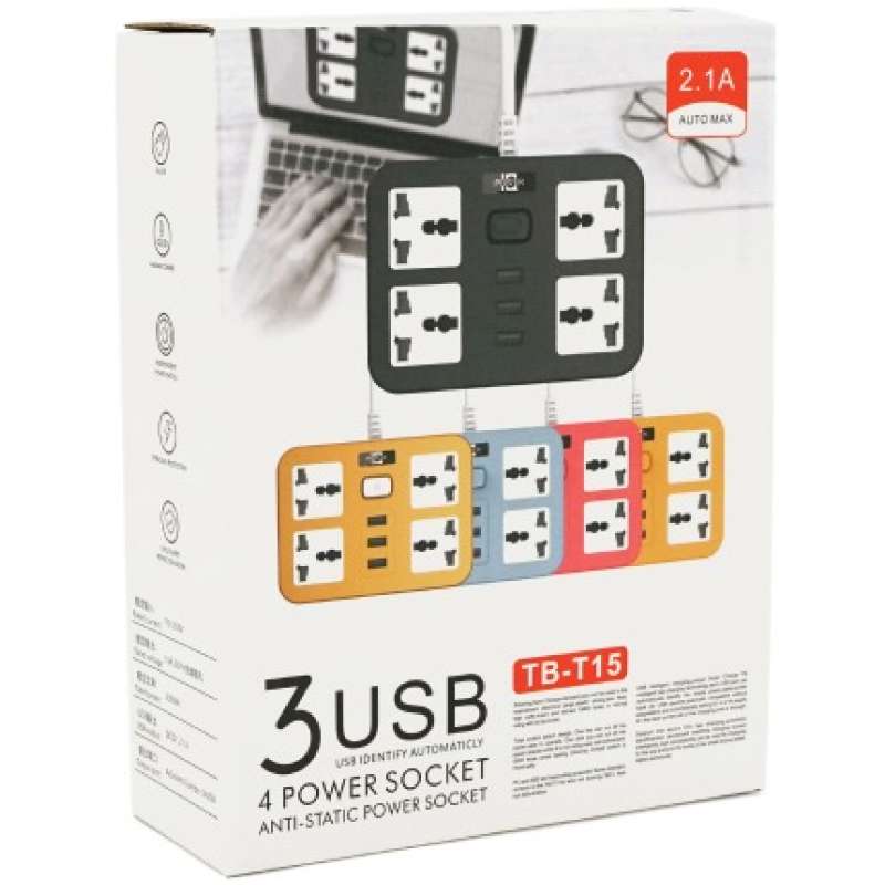 Мережевий фільтр VOLTRONIC ТВ-Т15 4 розетки 3 USB 2 м, 3 х 0,75 мм Black (ТВ-Т15-Black) Тип розеток роз'єм I