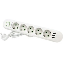 Мережевий фільтр VOLTRONIC F05U, 5 розеток + 3 USB 1.5м 10А 3x0,75мм White (F05U-White)