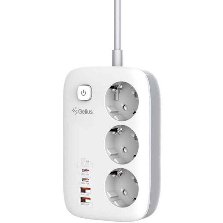 Мережевий фільтр GELIUS GP-PS-003 T-Power 3 розетки + 4 USB порти 13A 65W White Тип мережевий фільтр