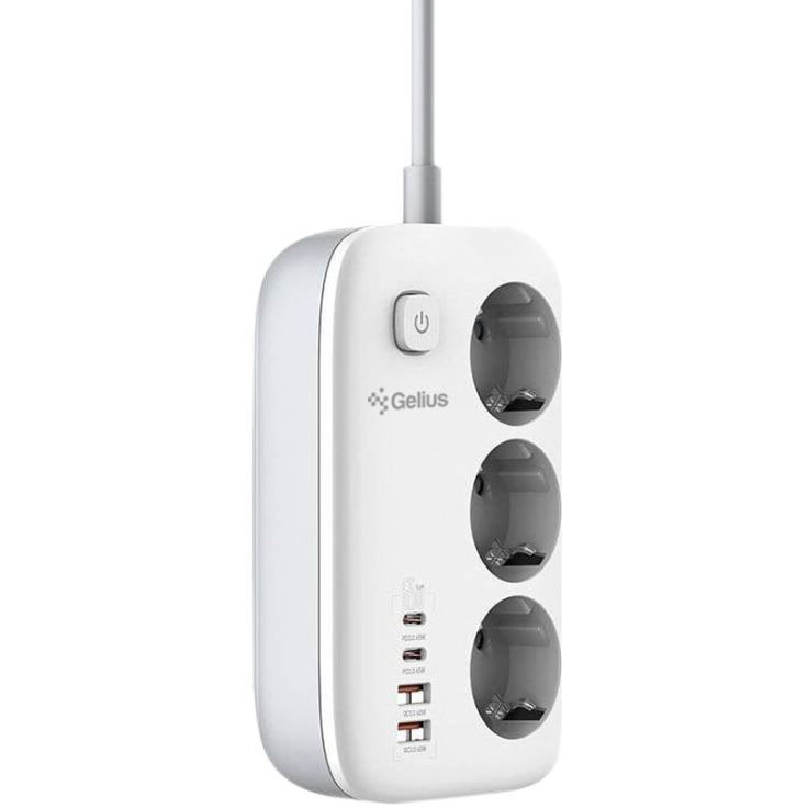 Мережевий фільтр GELIUS GP-PS-003 T-Power 3 розетки + 4 USB порти 13A 65W White Тип розеток євророзетка із заземленням (Тип F)