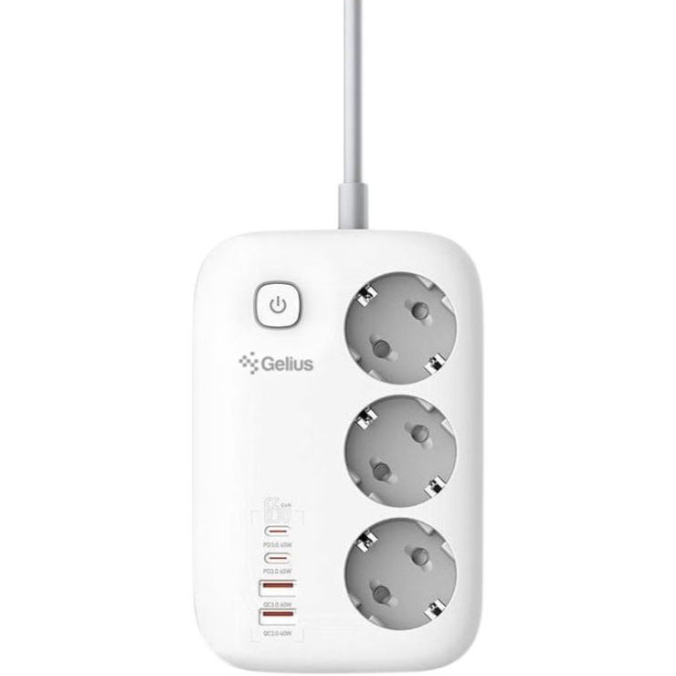 Сетевой фильтр GELIUS GP-PS-003 T-Power 3 розетки + 4 USB порта 13A 65W White