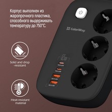 Мережевий фільтр COLORWAY 3 розетки 13А 2м Black (CW-CHE34PDB)