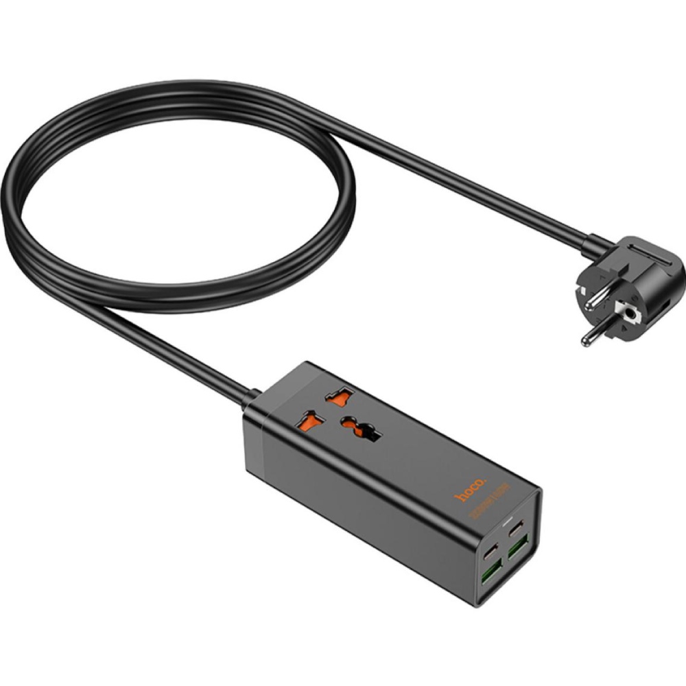 Мережевий фільтр HOCO AC10A Barry PD65W GaN (2C2A with 1 socket) desktop charger 1 розетка 1.5 м Black (6942007601672) Тип мережевий фільтр