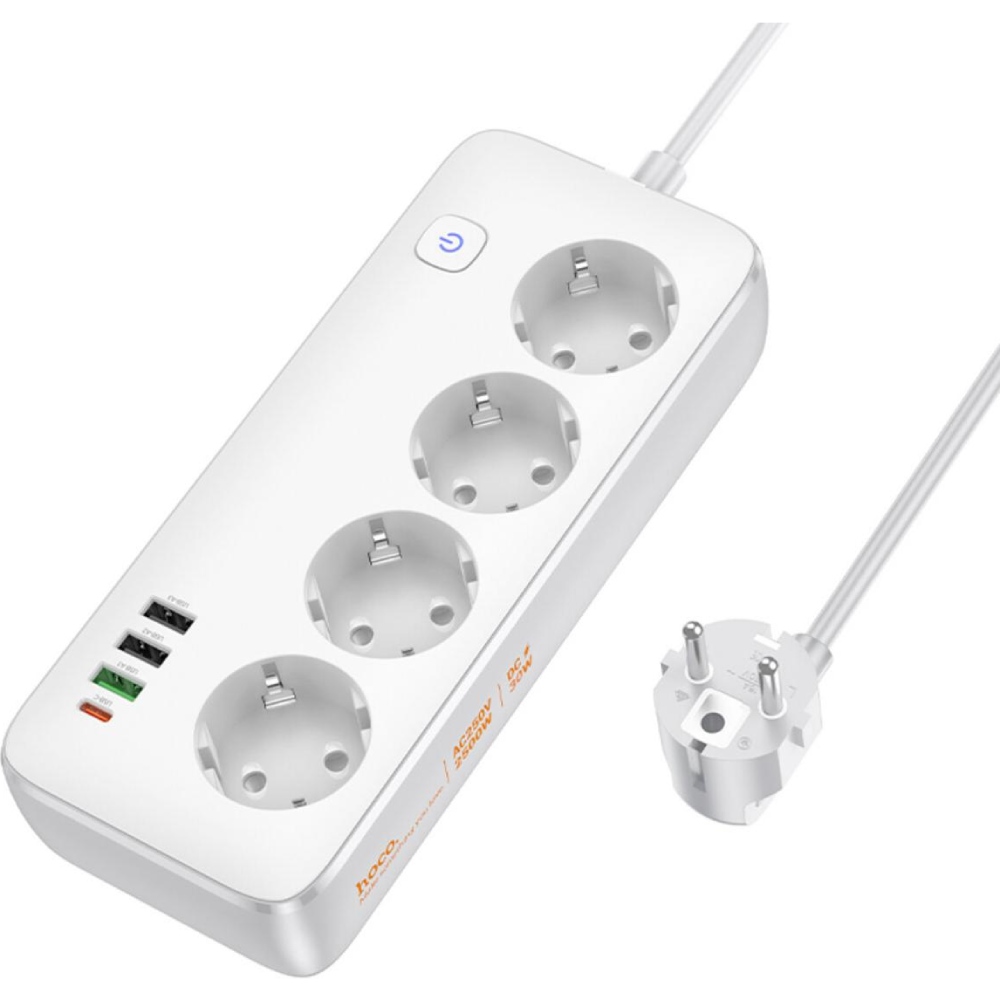 Сетевой фильтр HOCO AC22 Sunlight PD30W/1C3A EU/GER 4 розетки 1.5 м White (6942007629799)